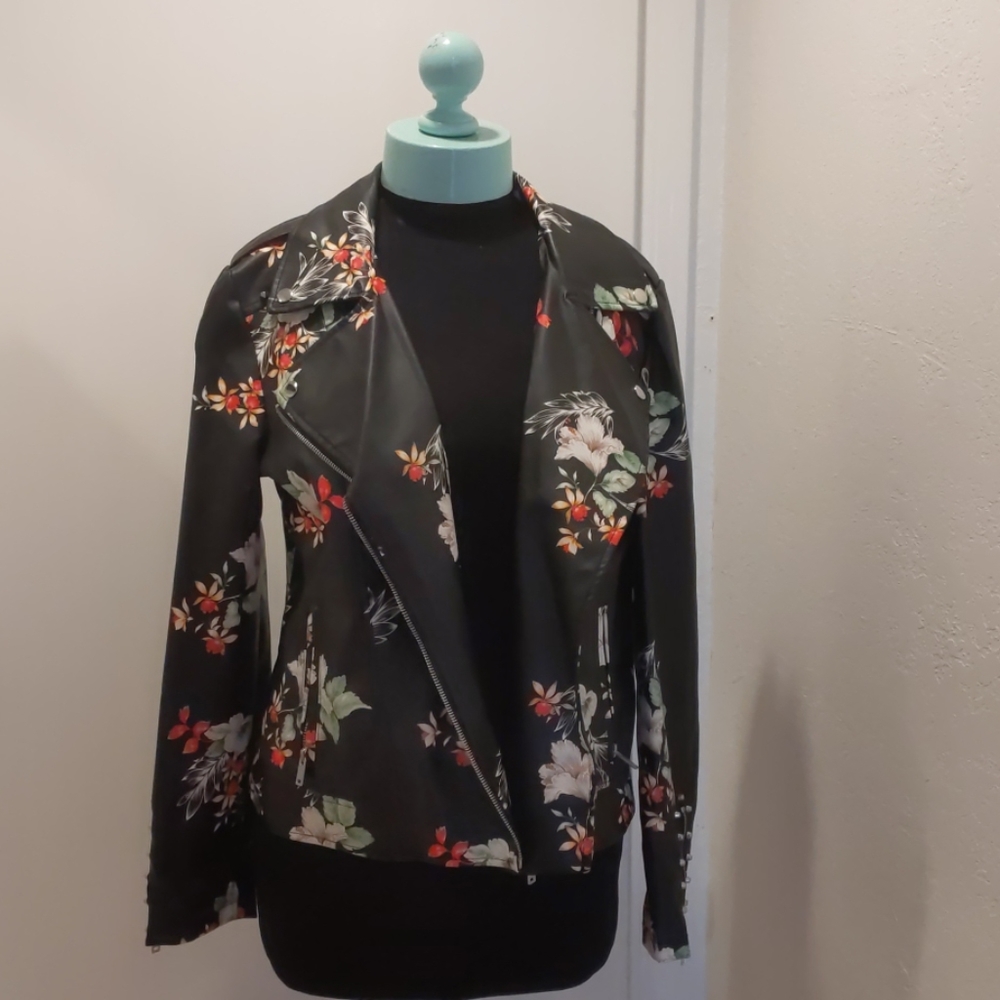 Vegan leather printed Moto jacket